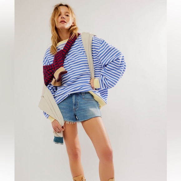 We the Free Classic Striped Oversized Crew Neck ~ Cobalt Combo - Picture 3 of 6